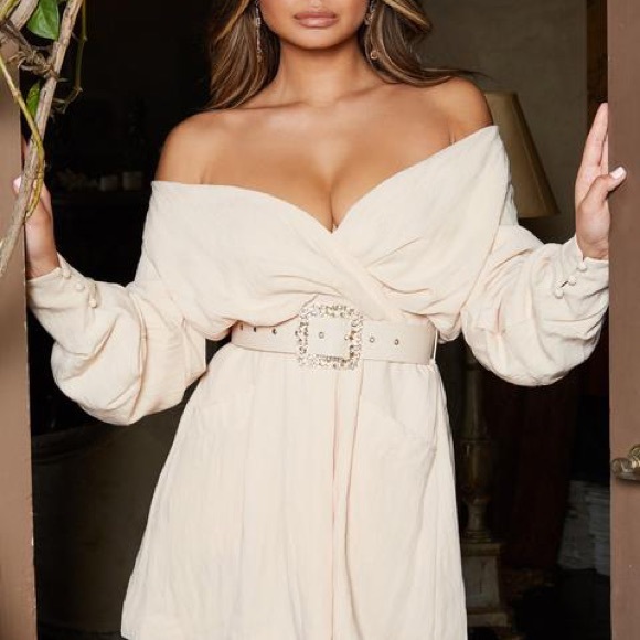 Oh Polly Dresses & Skirts - OH POLLY BEIGE BELTED DRESS